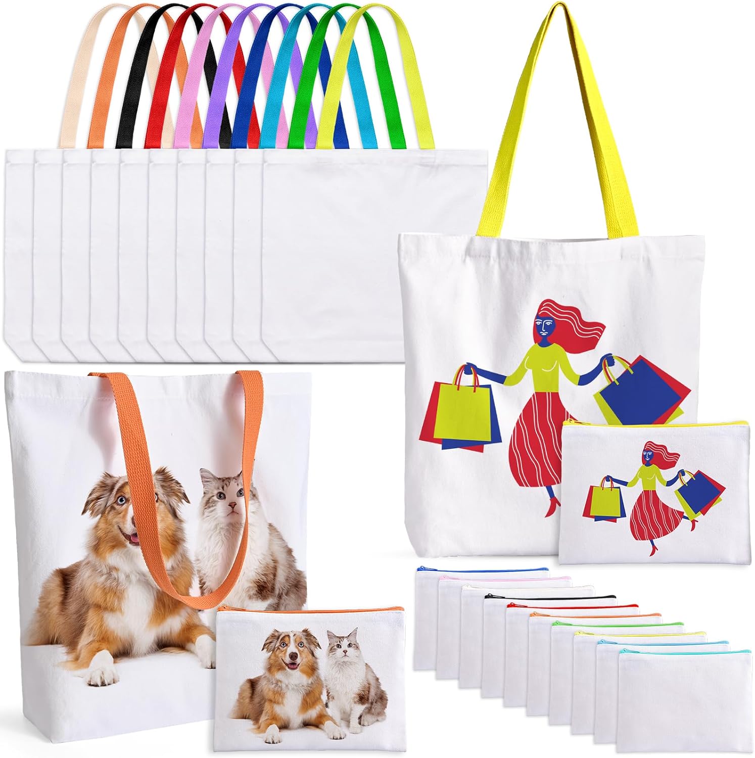 Custom printable non-woven tote bags with colorful handles