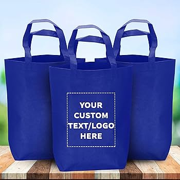 Blue non-woven bags with customizable logo