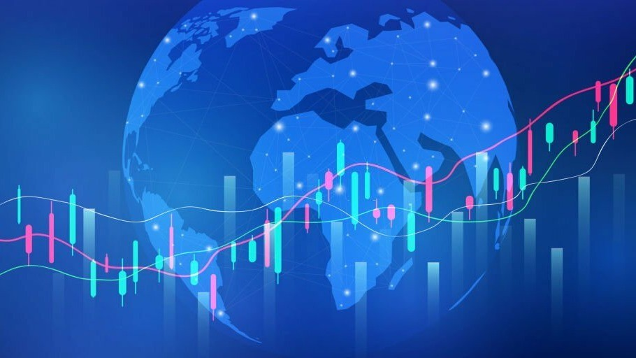 Global financial data chart with a glowing Earth in the background