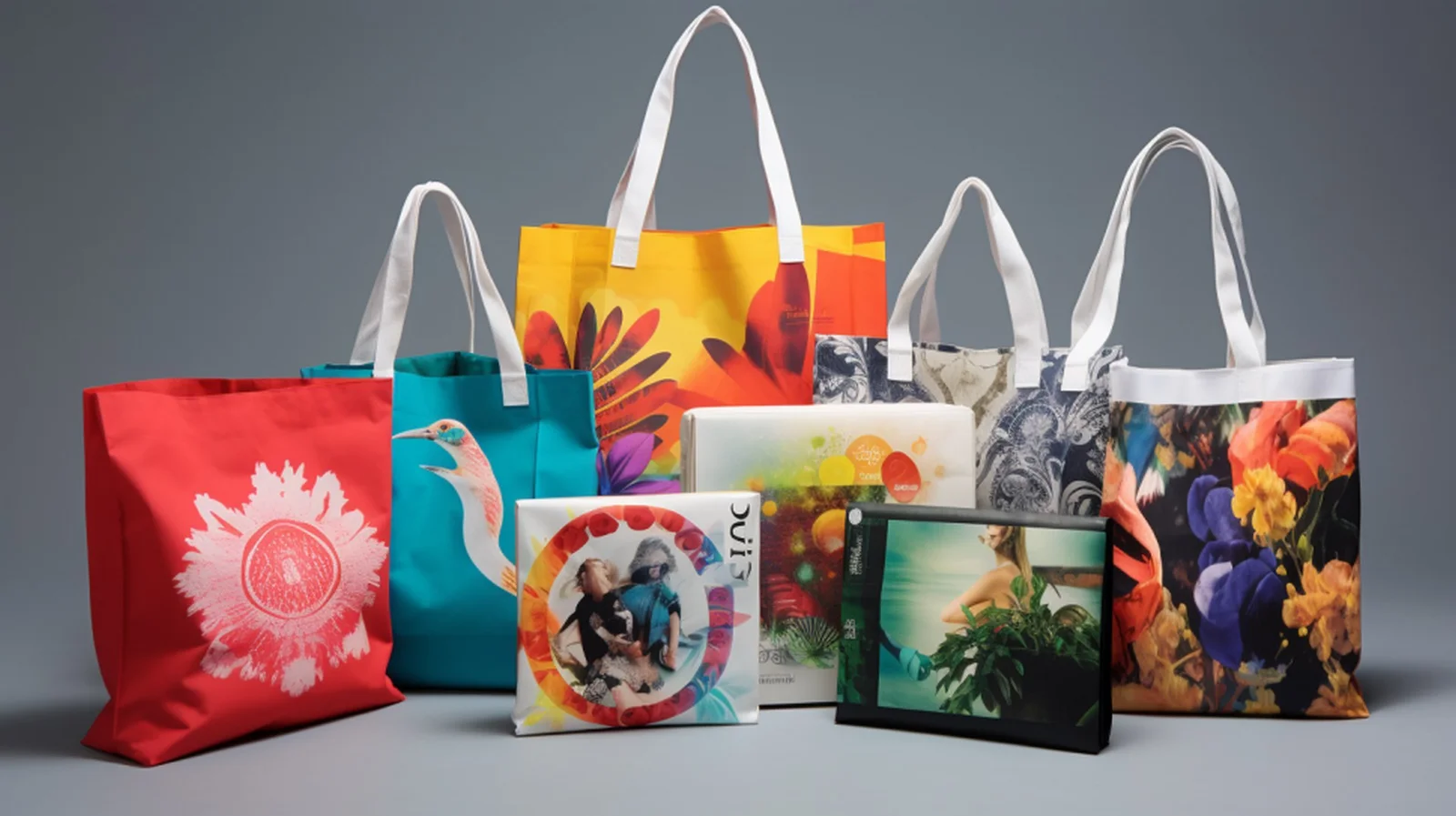 Colorful non-woven handbags with vibrant custom prints