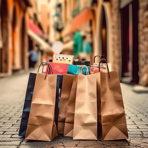 Eco-friendly shopping bags in a vibrant street setting