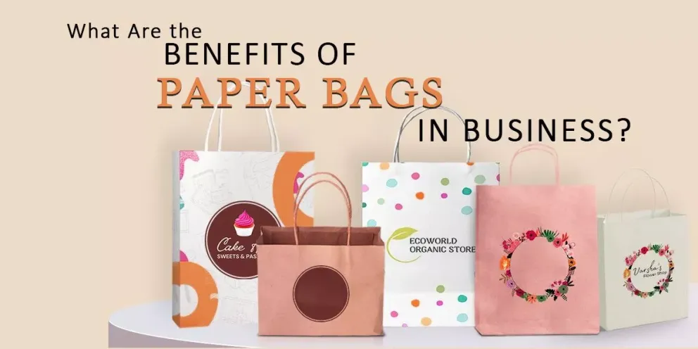 Custom printed paper bags for businesses, featuring eco-friendly designs and branding