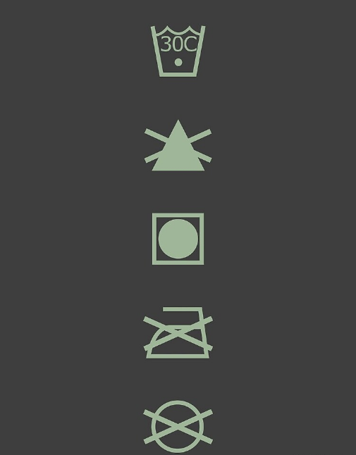 Laundry care symbols on a dark background