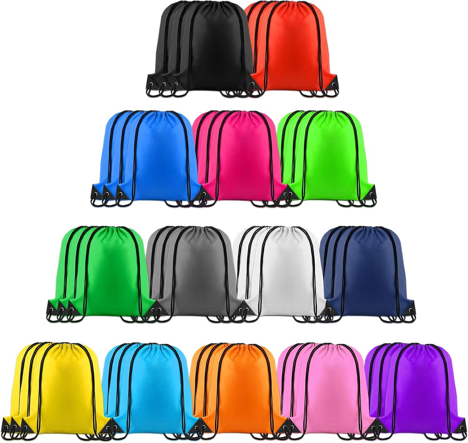 Colorful drawstring bags in various colors, suitable for multiple uses