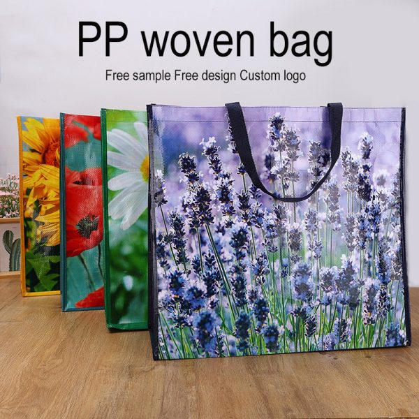 Floral printed PP woven bags with custom logo and sturdy handles
