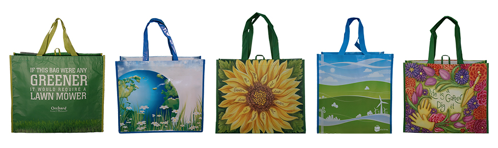 Eco-friendly PP woven bags with vibrant custom designs and slogans