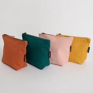 Colorful reusable zippered pouches, set of four