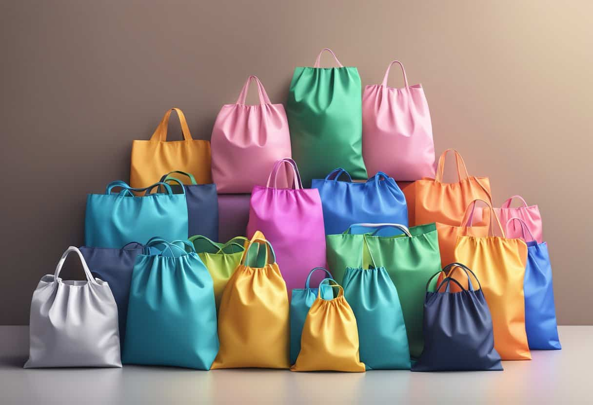 Colorful reusable bags, various sizes and vibrant hues