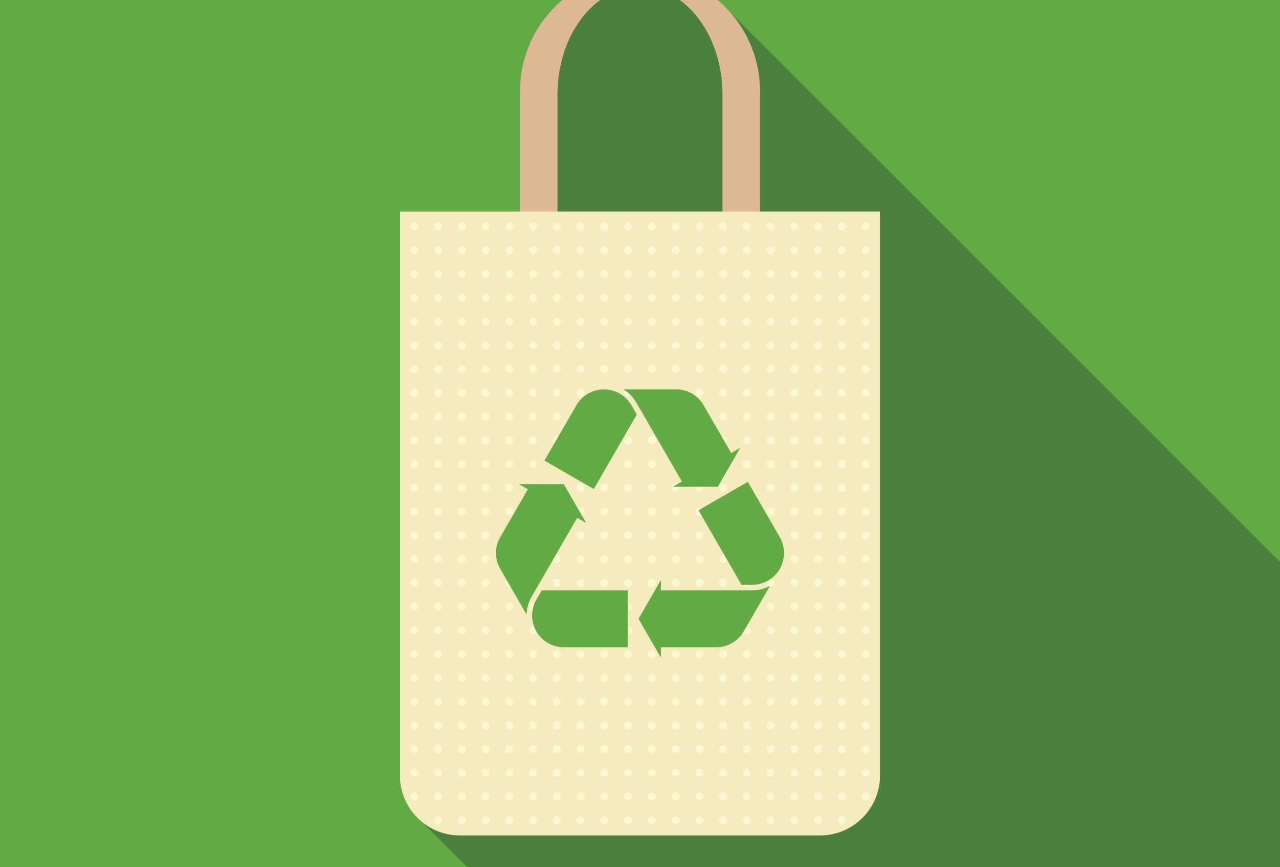 Beige eco-friendly bag with green recycling symbol