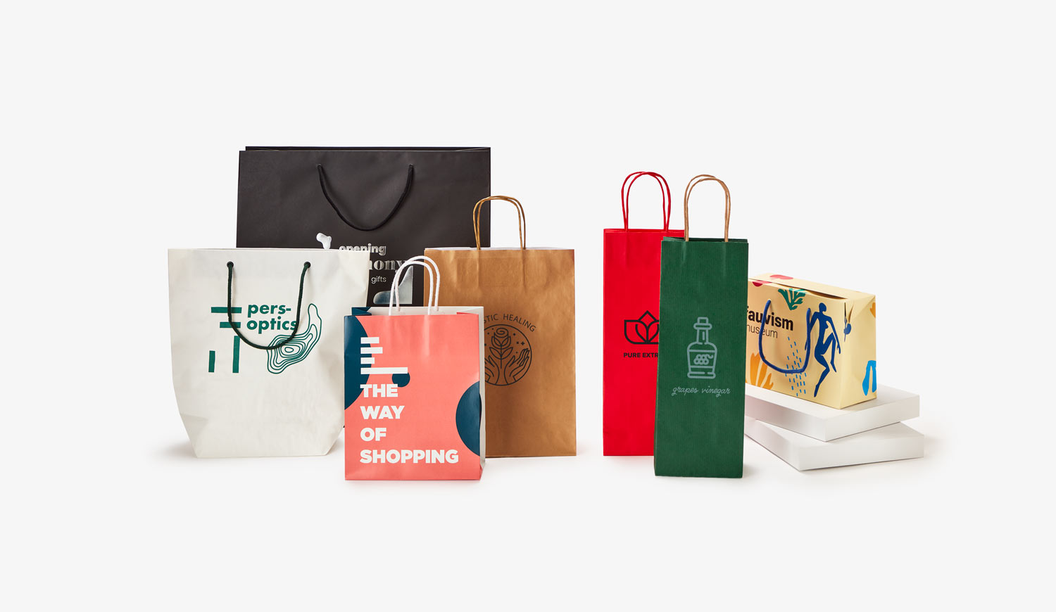 Various eco-friendly shopping bags in different colors and designs