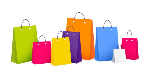 Colorful paper shopping bags on a white background