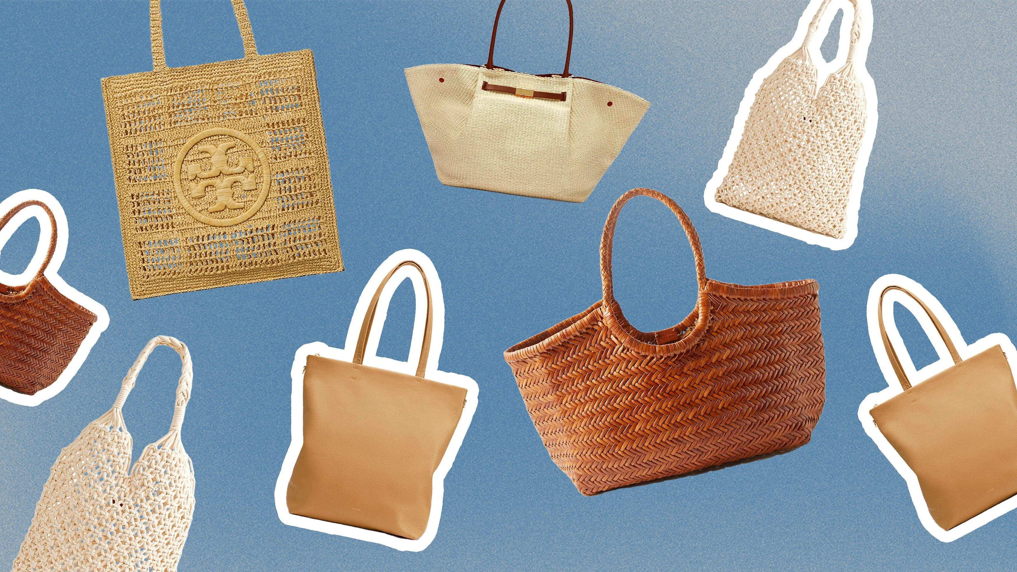 Assorted eco-friendly woven and leather handbags for versatile use