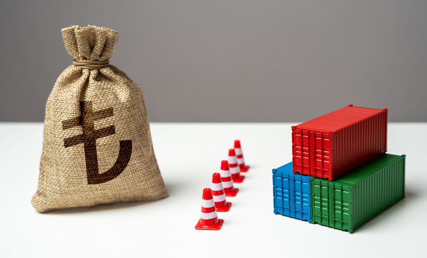 Money bag with containers and traffic cones