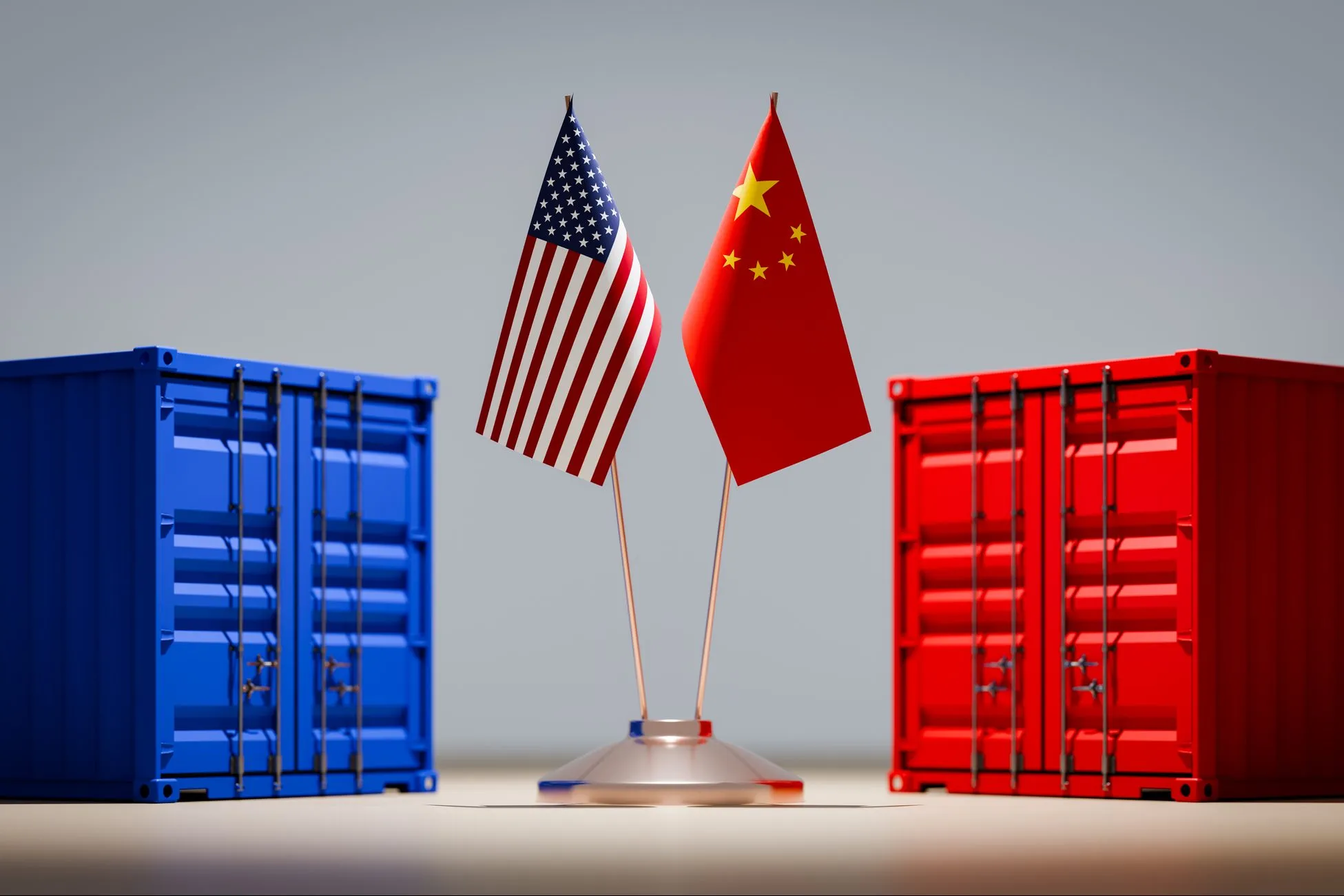 US and China flags with cargo containers