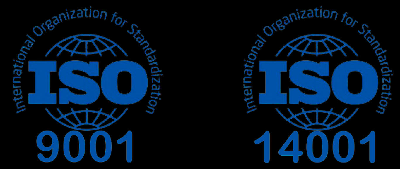 ISO 9001 and ISO 14001 certifications showing standards of quality and environmental management