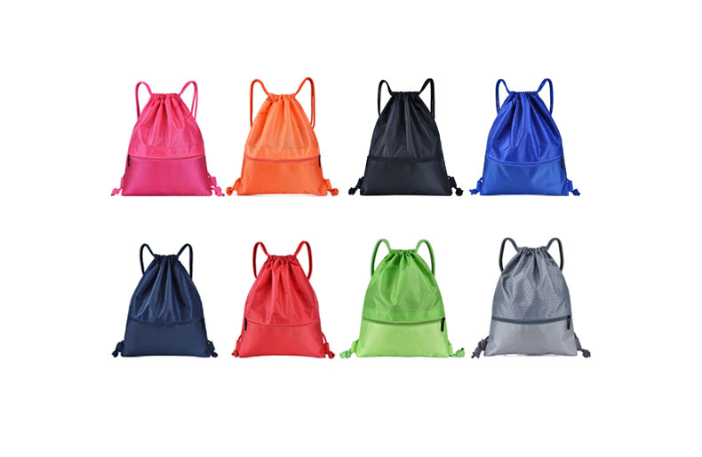 Colorful drawstring backpacks in various colors, showcasing vibrant options