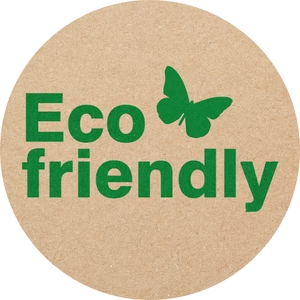 eco-friendly logo with green text and butterfly symbol on kraft paper background