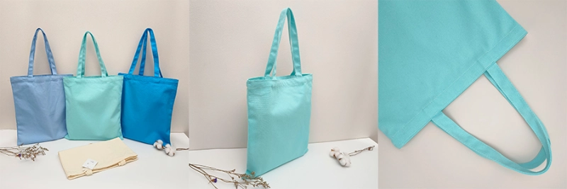 Non-woven blue handbags, showcasing different shades of blue