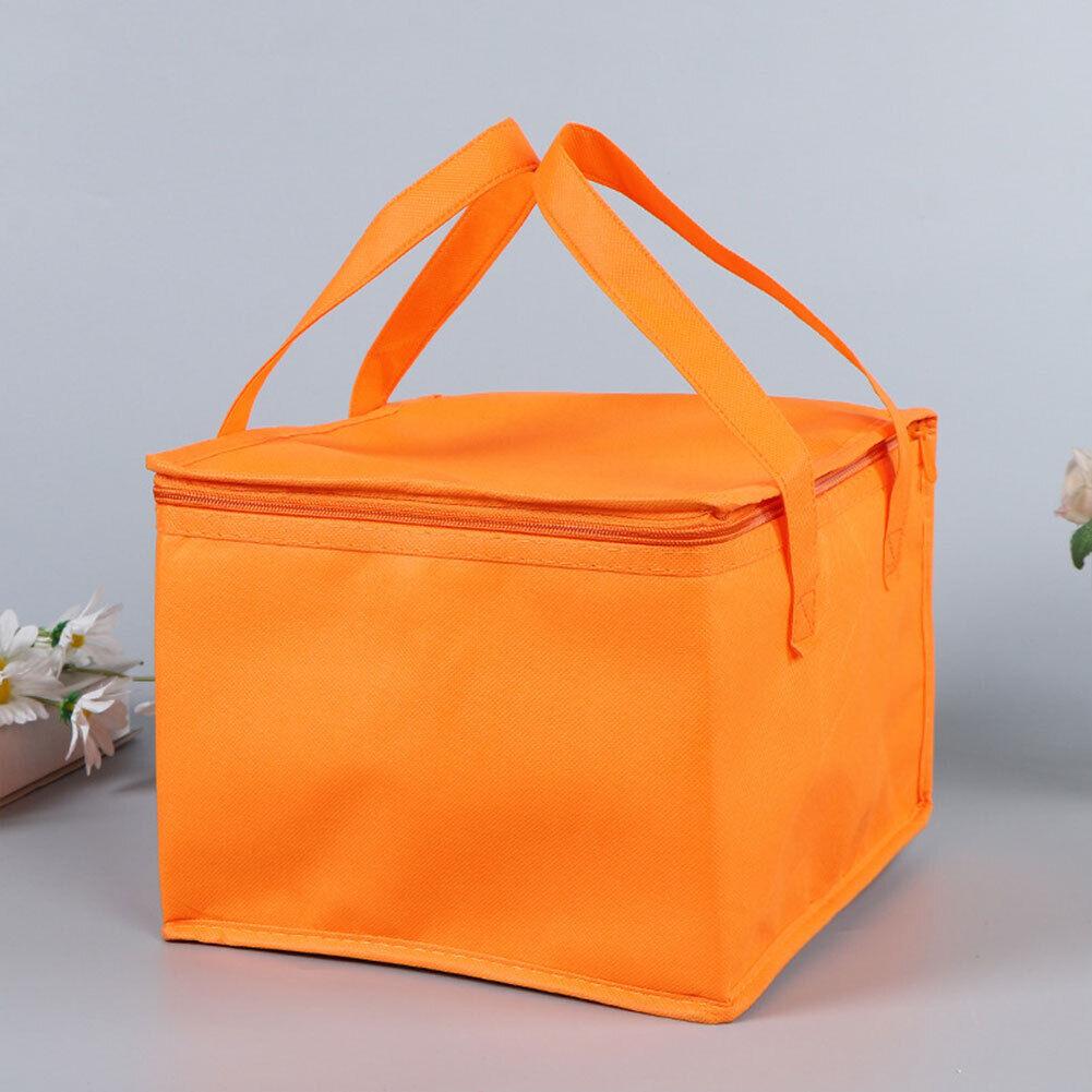 Orange non-woven insulated bag with zip and handles