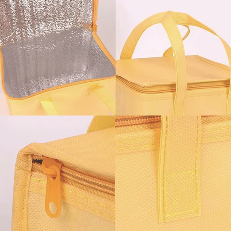 Yellow insulated thermal bag with zipper and durable handles