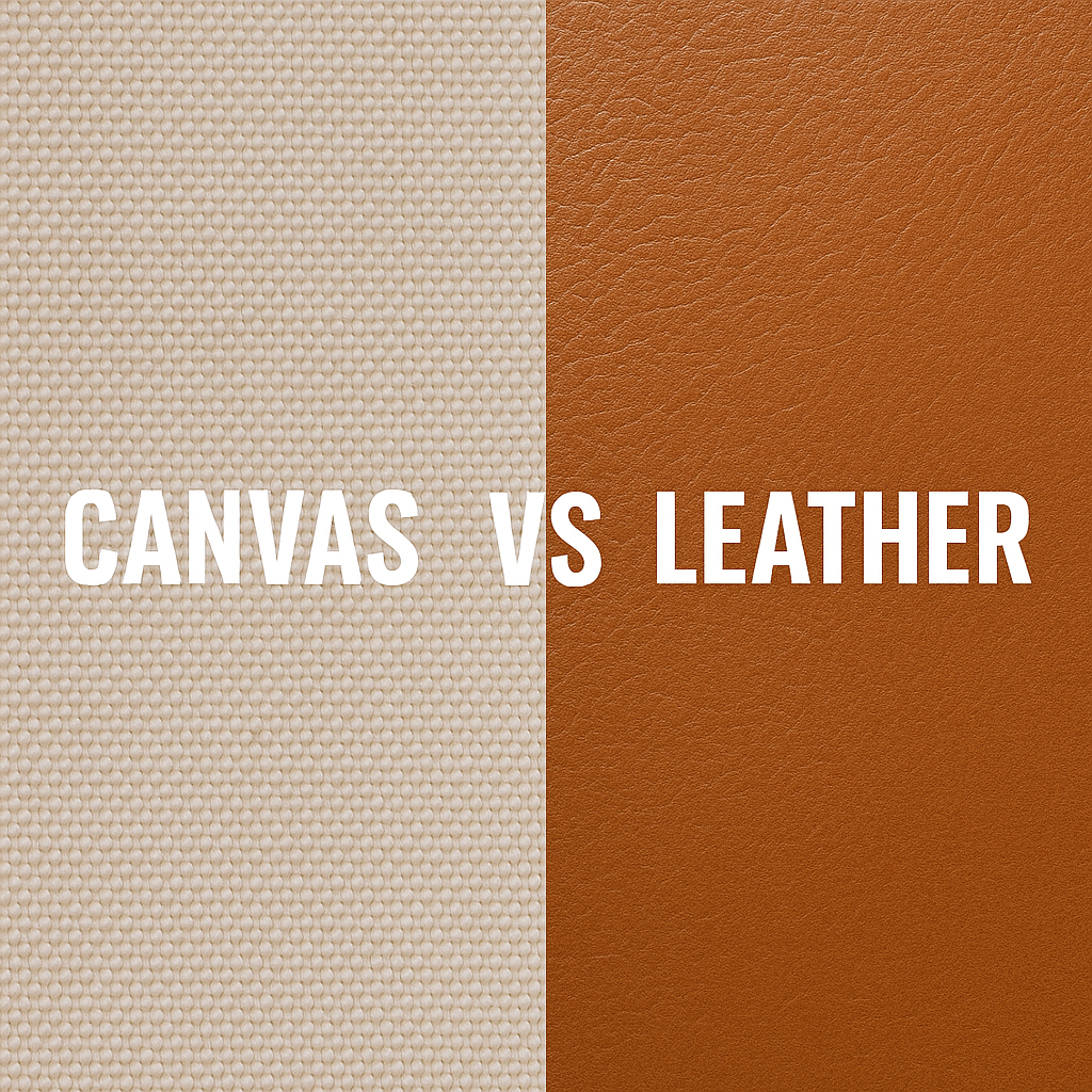 Side-by-side comparison of canvas and leather material textures