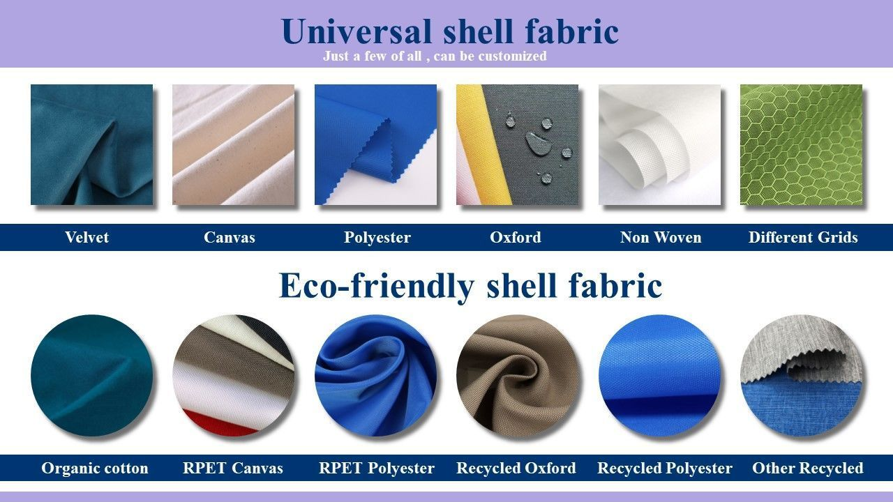 Various universal and eco-friendly shell fabric options for custom bag manufacturing