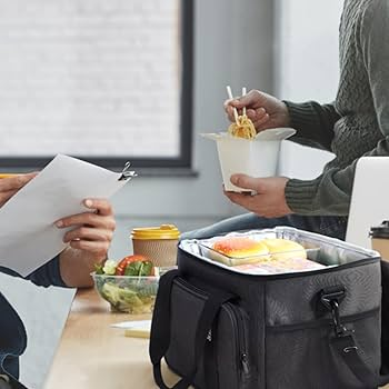 Insulated lunch bag used in an office setting