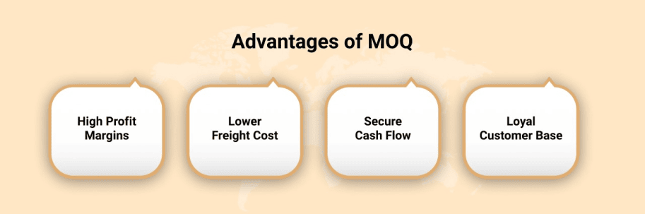 Advantages of MOQ include profit, freight savings, cash flow, loyalty
