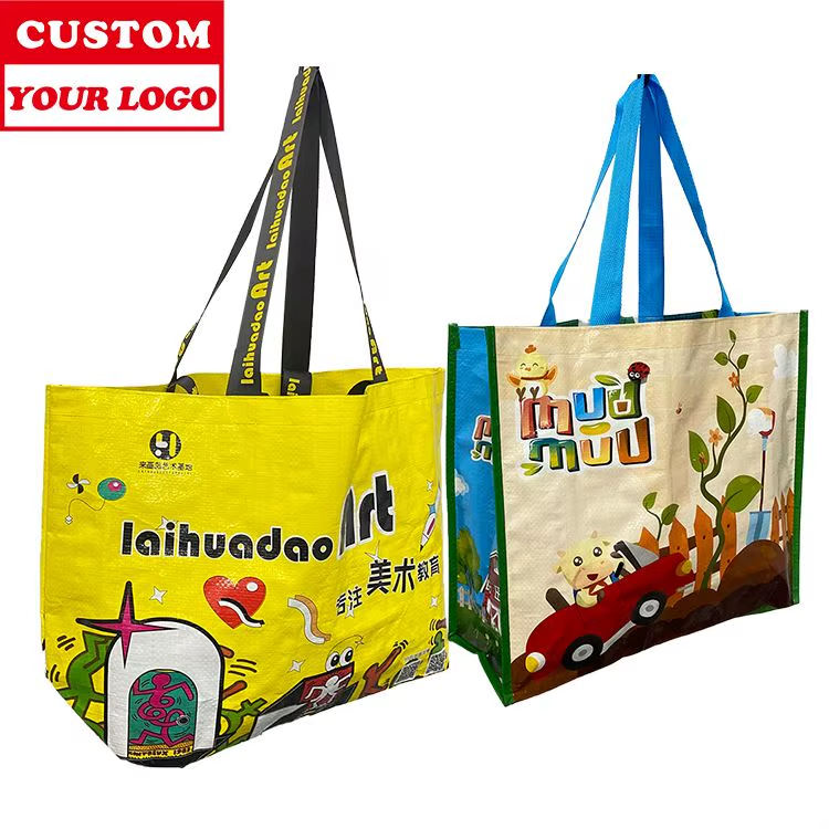 Dark green large capacity shopping bag with yellow handles and white printed list