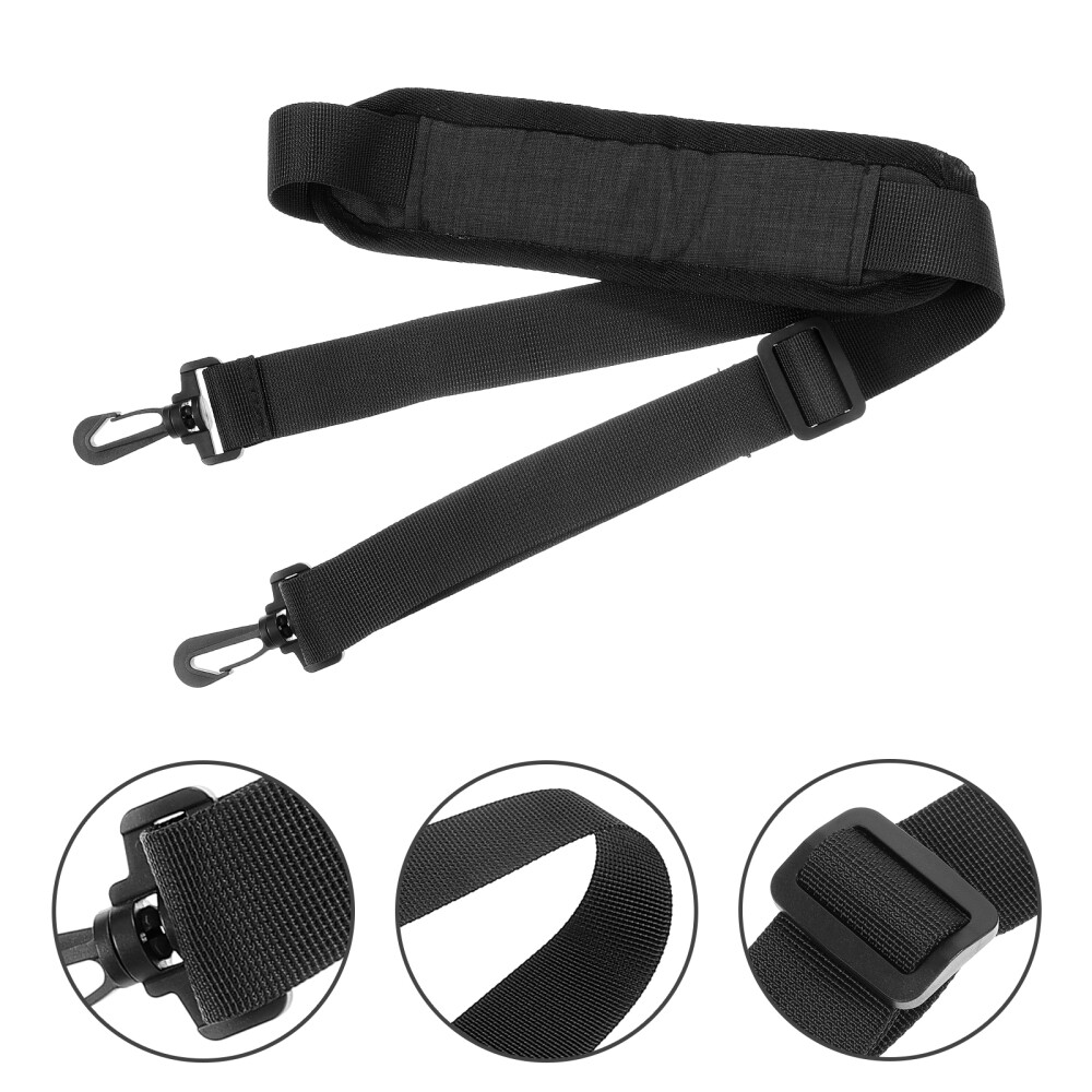 Adjustable black shoulder strap with hooks and padding