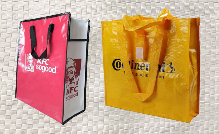 Custom laminated non-woven bags with KFC and Continental logos