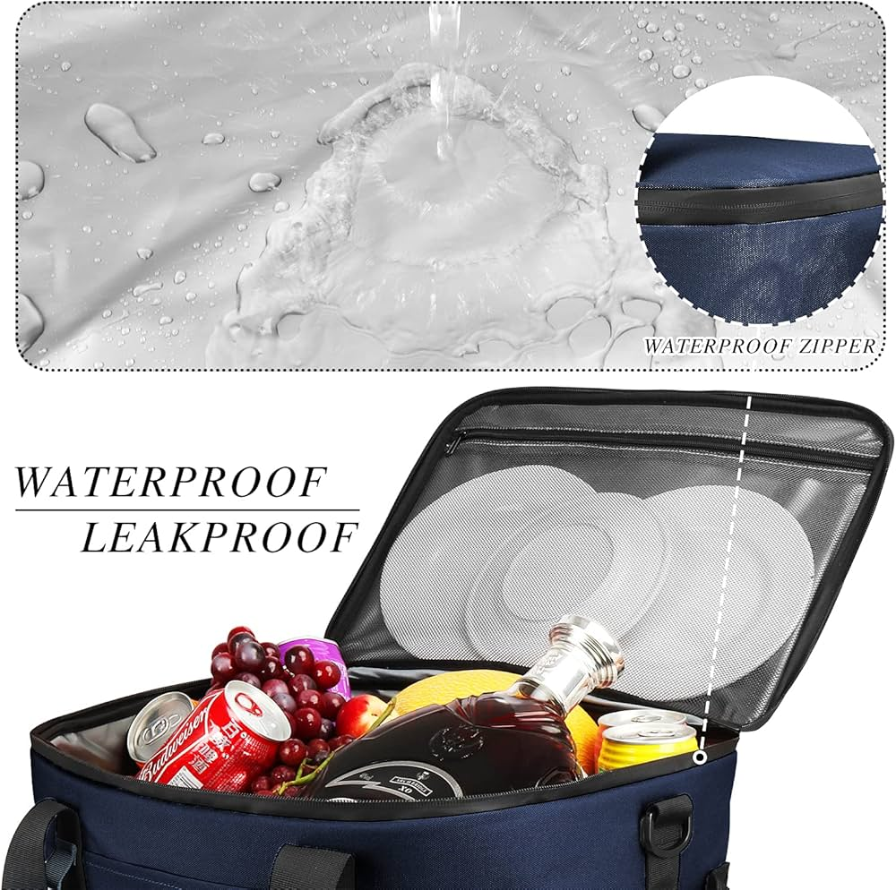 Waterproof and leakproof insulated bag with drinks and fruits inside
