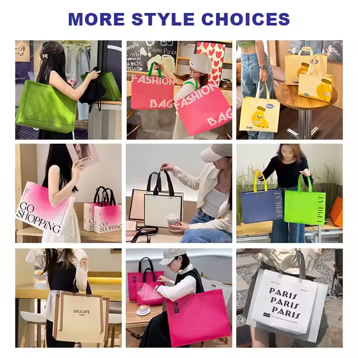 Collage of 12 stylish reusable tote bags with diverse custom designs