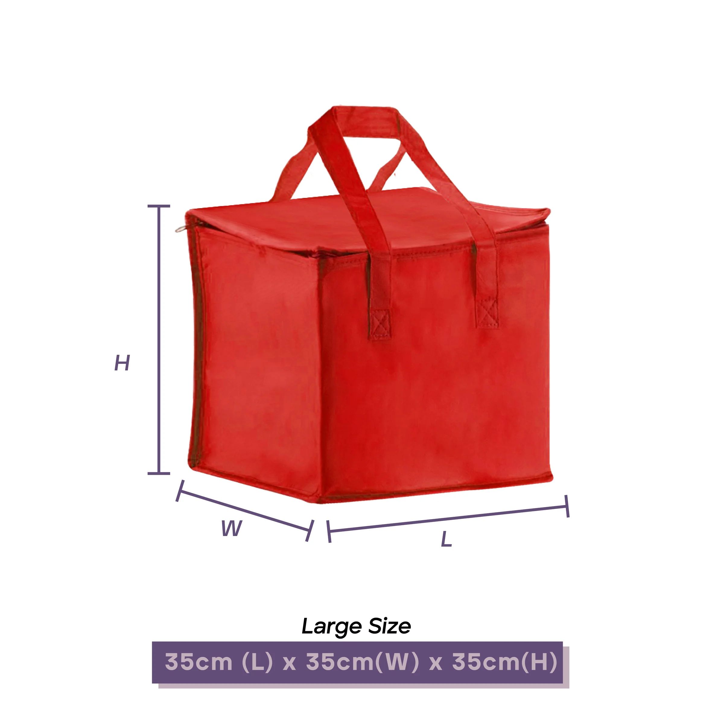 Large red foil insulated bag 35cm x 35cm x 35cm