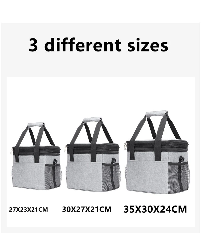 Three different sizes of grey insulated cooler bags