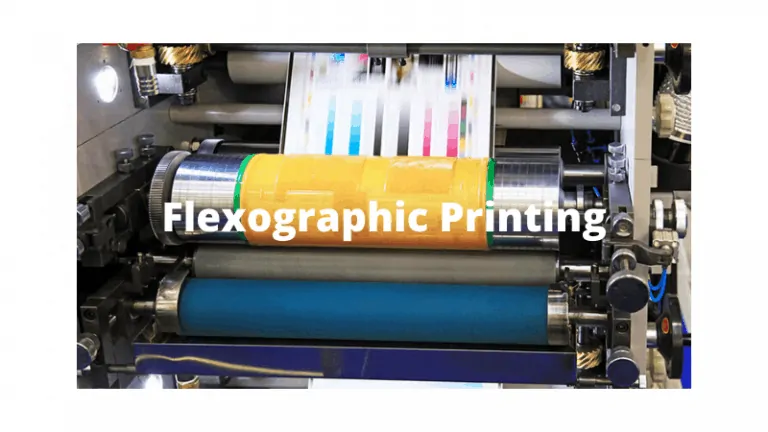Flexographic printing machine in operation with colorful print