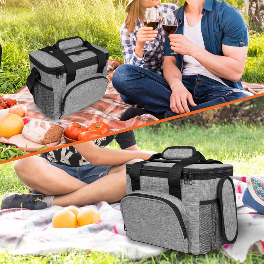 grey aluminum foil insulation bag used for picnic outdoors