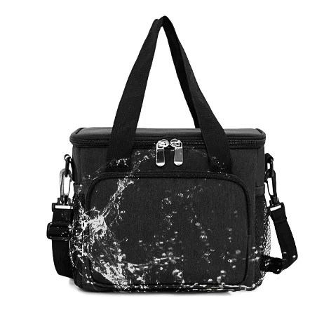 black waterproof insulated lunch bag with shoulder strap