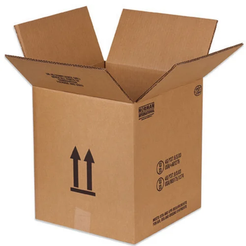 open brown corrugated cardboard shipping box with upward arrows symbol