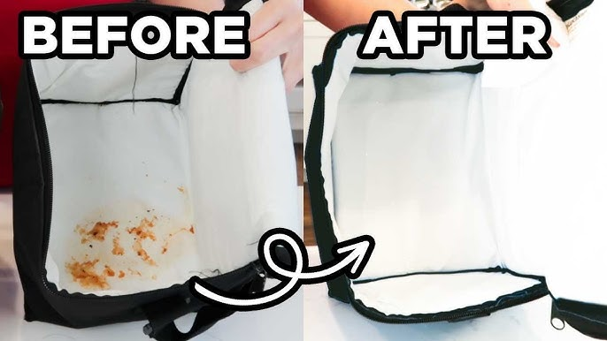 insulated cooler bag interior before and after cleaning