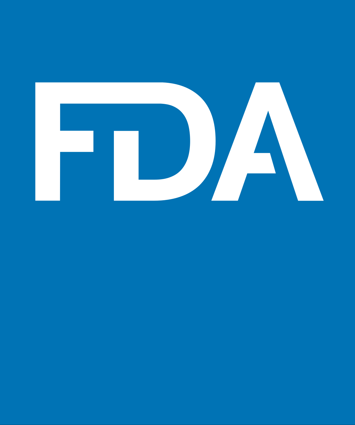 FDA logo in white letters on blue background