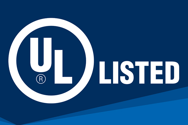 UL Listed logo in white text on dark blue background