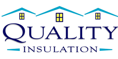 Logo with three rooftops and text 'Quality Insulation' in bold blue font