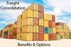 Stacked shipping containers representing freight consolidation services