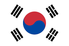 Flag of South Korea with red and blue yin-yang and black trigrams