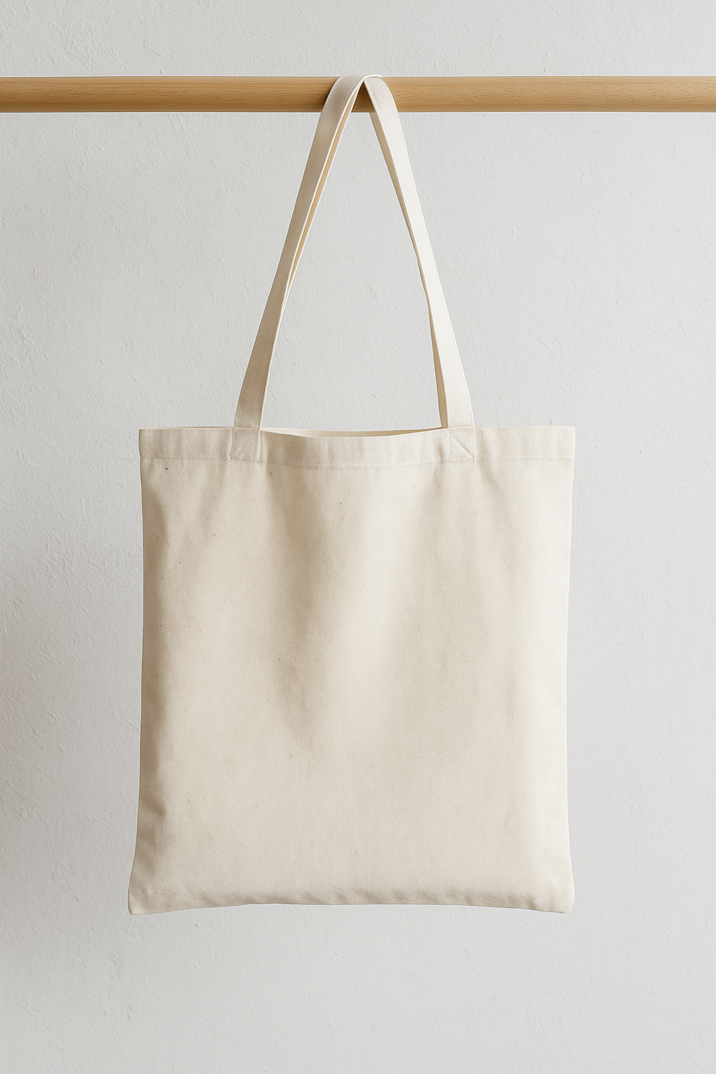 Breathable hanging canvas tote bag on wooden rod