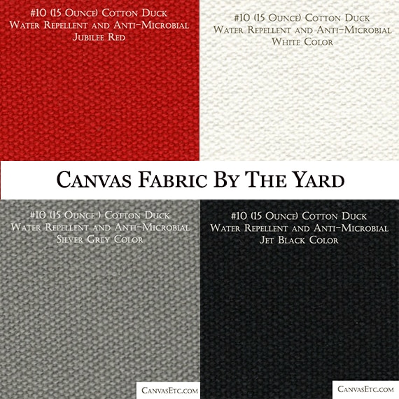 15 oz cotton duck canvas fabric in four colors: red, white, grey, black
