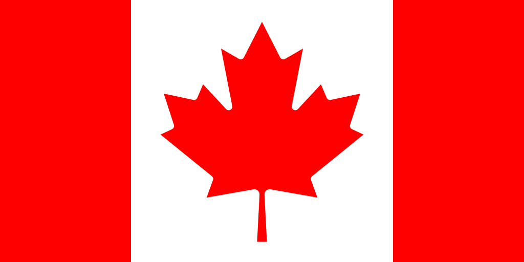 Flag of Canada with red maple leaf and red vertical bars