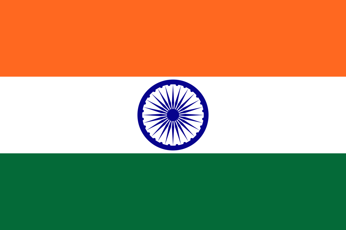 Flag of India with saffron, white, and green stripes and blue Ashoka Chakra