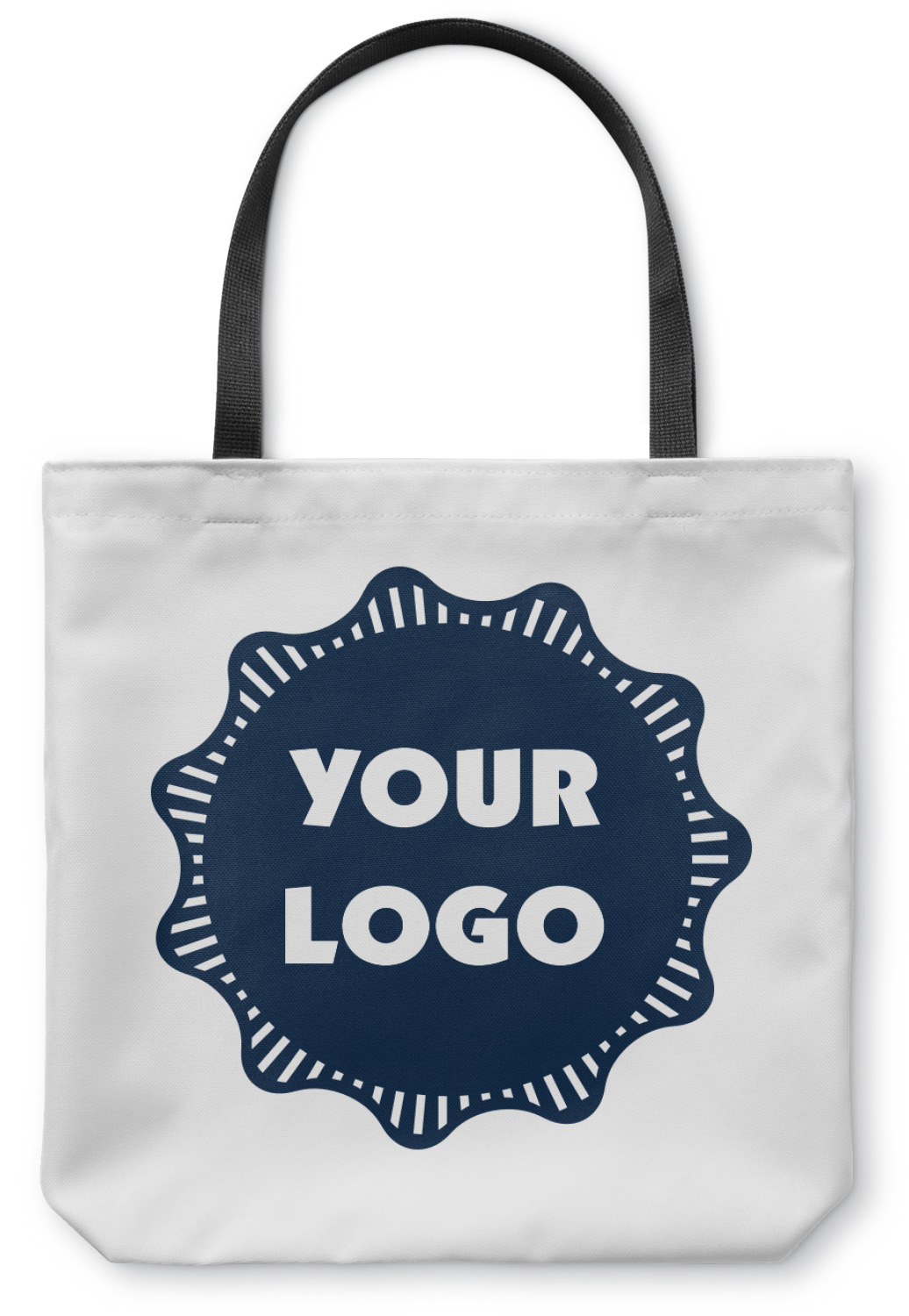 White tote bag with black handles and custom logo placeholder